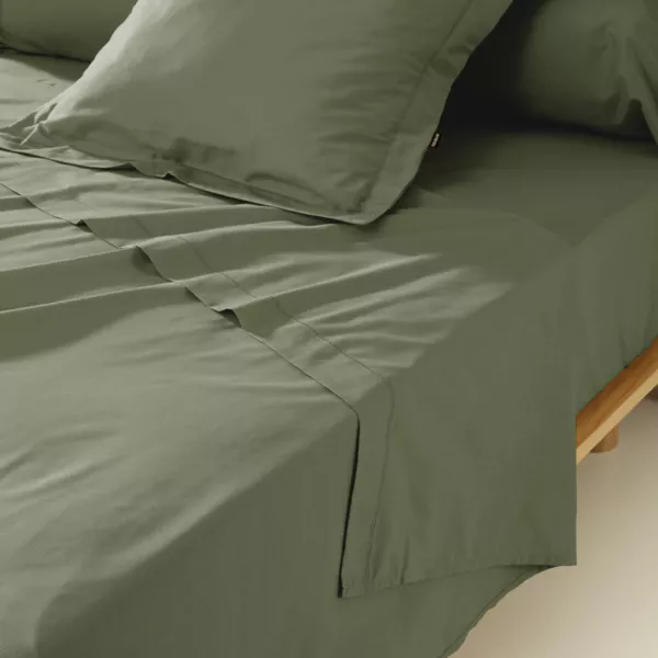 Drap plat percale de coton (270 x 300 cm) Cali Vert romarin