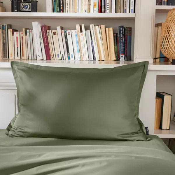 Taie d'oreiller rectangulaire percale de coton (50 x 70 cm) Cali Vert romarin
