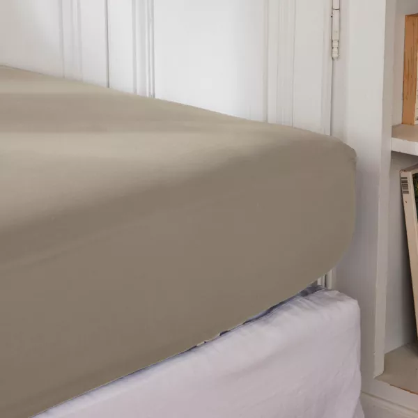 Drap housse percale de coton (90 x 200 cm) Cali Taupe