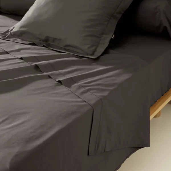 Drap plat percale de coton (180 x 290 cm) Cali Gris anthracite