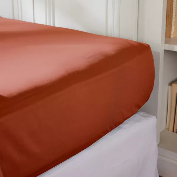 Drap housse percale de coton (140 x 190 cm) Cali Terracotta