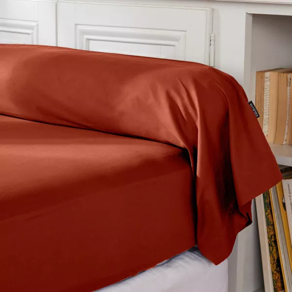 Funda de almohada en percal de algod�n (L185 cm) Cali Terracota