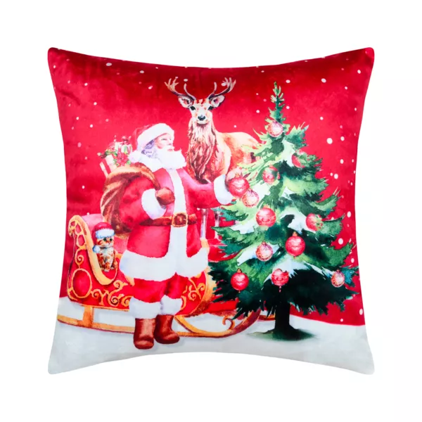 Cojín de Navidad cuadrado de terciopelo (40 x 40 cm) Nochebuena Rojo