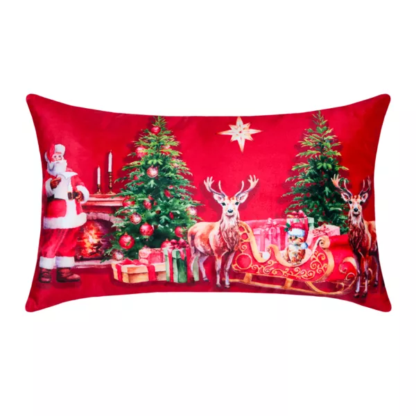 Coj�n de Navidad rectangular de terciopelo (30 x 50 cm) Nochebuena Rojo