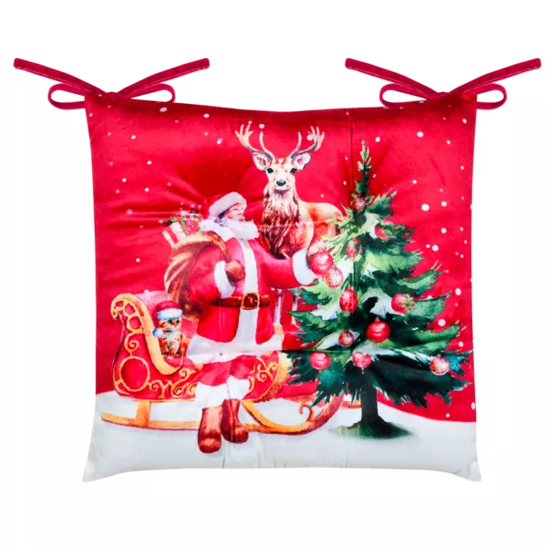 Cojín de silla cuadrado de terciopelo (38 x 38 cm) Nochebuena Rojo
