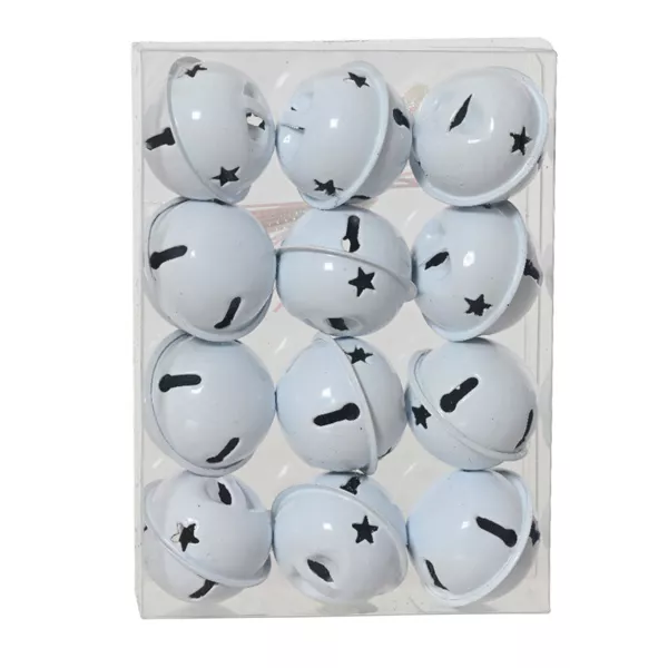 Lot de 12 suspensions de No�l en m�tal (D3 cm) Clochettes d'hiver Blanc