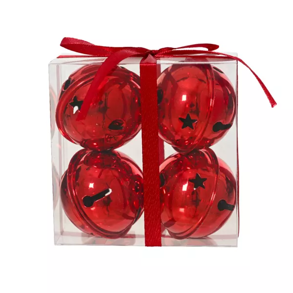 Lote de 4 campanillas de metal (D11 cm) Christmas Nova Rojo