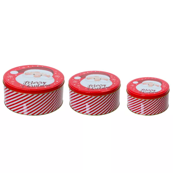 Conjunto de 3 cajas de metal redondas (D20 cm) Papá Noel Rojo y blanco