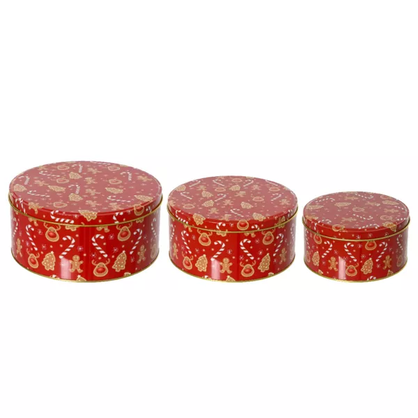 Set van 3 ronde metalen dozen (D20 cm) Zoete lekkernijen Rood