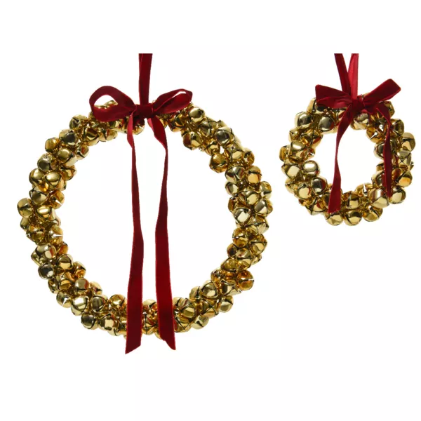 2er Set Weihnachtsanh�ngern aus Metall (D25 cm) Kranz und Samt Gold