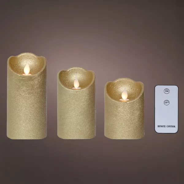 Set di 3 candele LED tremolanti (D7,5 cm) Cera naturale Oro