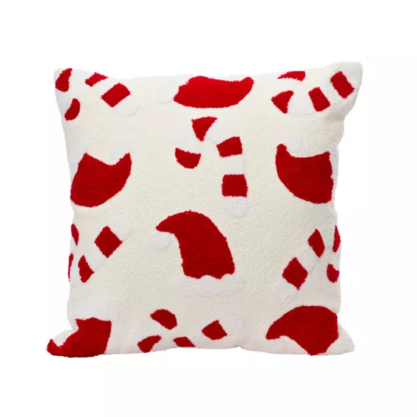 Cuscino di Natale quadrato in cotone (45 x 45 cm) Canna di zucchero Rosso e Bianco