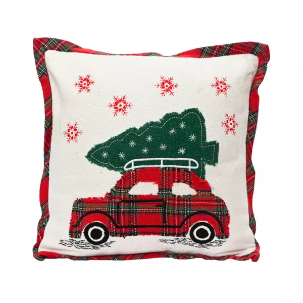 Julepude i bomuld, kvadratisk (45 x 45 cm) Christmas Tartan R�d