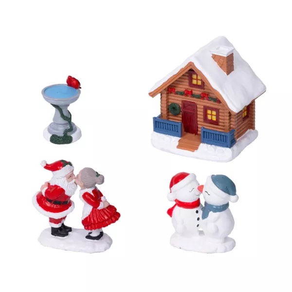Lote de 4 figuras para pueblo (H10 cm) Los Enamorados de Navidad y casa