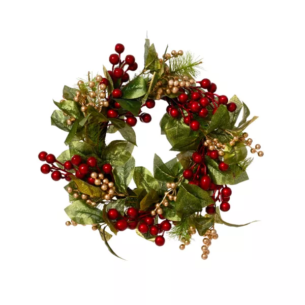 Corona de Navidad (D45 cm) Hada de Bayas Perla y rojo