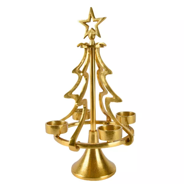 Lysestage 4 holdere (H37 cm) Stjerneformet grantr� Guld