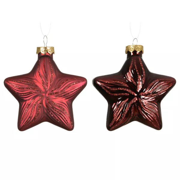 Lote de 2 adornos de Navidad de vidrio (H10 cm) Estrellas Celestiales Burdeos