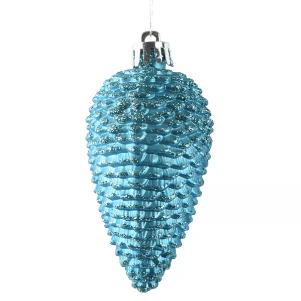 Set van 6 hangende dennenappels (H8 cm) Alpine Sprankelend Blauw