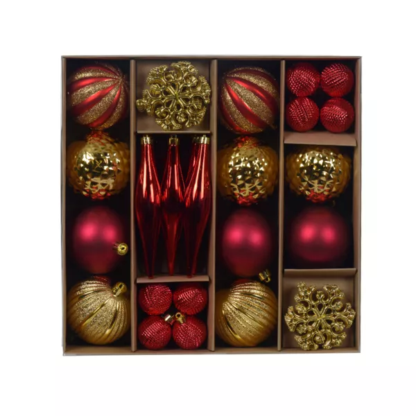 Kerstboomversieringsset Christmas Bordeaux en lichtgoud