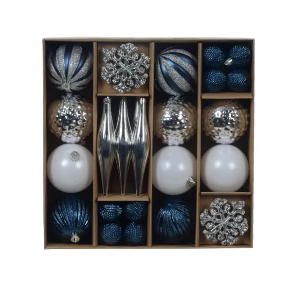 Kit de decoraci�n de �rbol de Navidad Christmas Azul plata y blanco