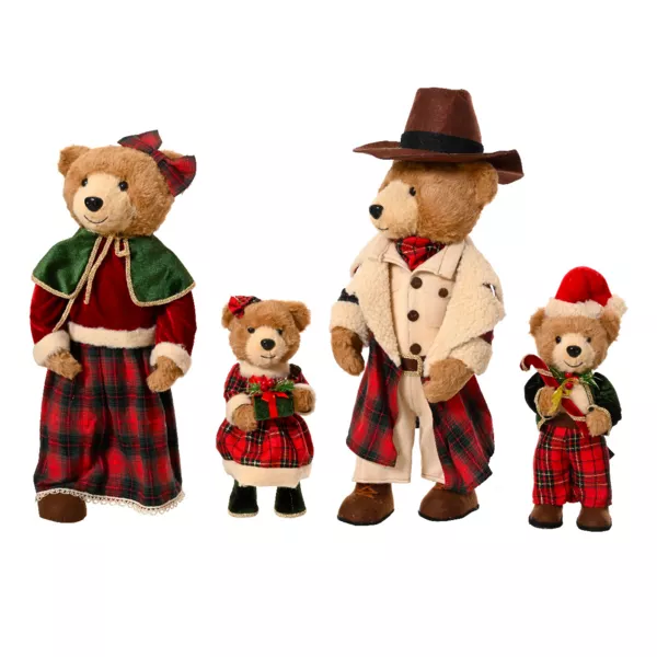 Famiglia di orsi decorativi (H80 cm) Natale d'antan a quadretti Rossi