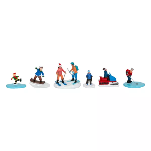 Set von 6 Figuren f�r Dorf (H7,5 cm) Wintersport