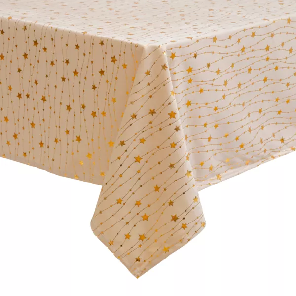 Mantel de Navidad rectangular (140 x 240 cm) Lluvia de estrellas Marfil y dorado
