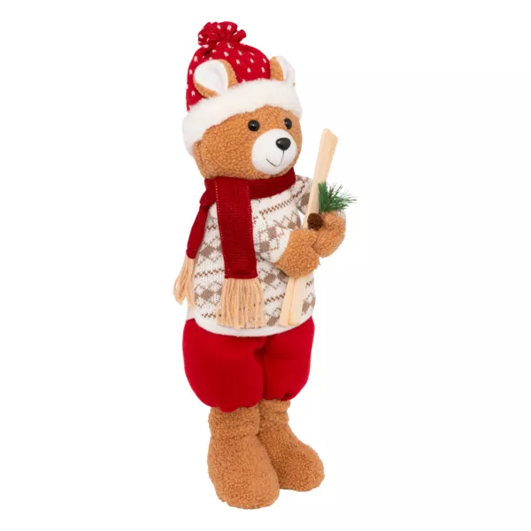 Ours peluche debout (H50 cm) Petit Skieur Rouge