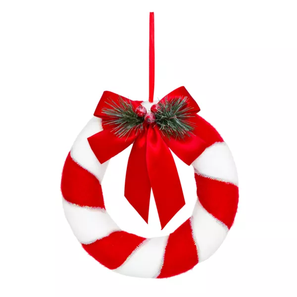 Julekrans (D23 cm) Festlig stribet R�d og hvid