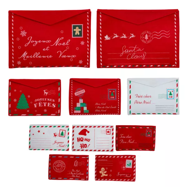 10er Set Weihnachtsanh�nger aus Filz in verschiedenen Designs - Umschl�ge Rot und Wei�