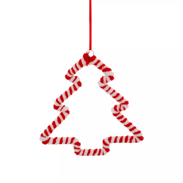 Decorazione natalizia sospesa in metallo (H15 cm) Albero di Natale zucchero filato Rosso e bianco