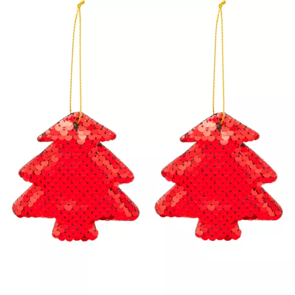 Lot de 2 sapins � suspendre (H9 cm) Sequins Rouge