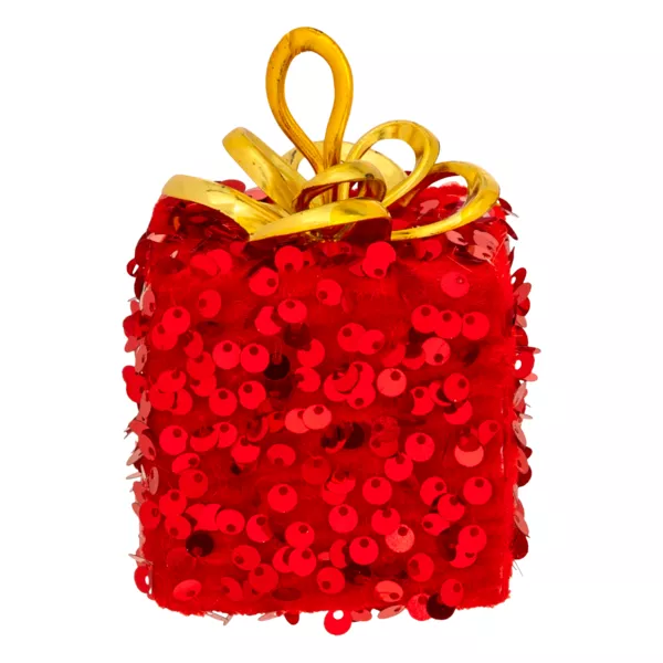 Weihnachtsgeschenk zum Aufhängen (H10 cm) Pailletten Rot
