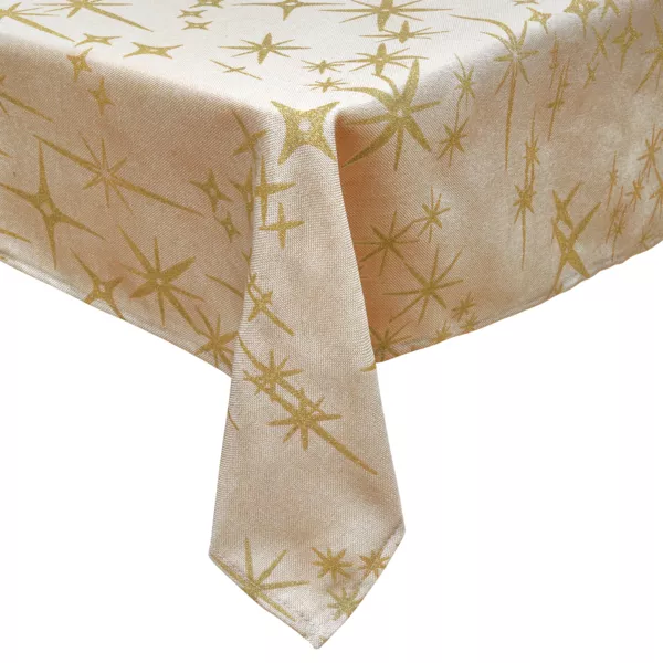 Nappe de No�l rectangulaire (360 x 140 cm) �toiles C�lestes Beige et dor�