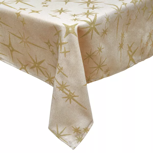 Nappe de No�l rectangulaire (140 x 240 cm) �toiles C�lestes Beige et dor�