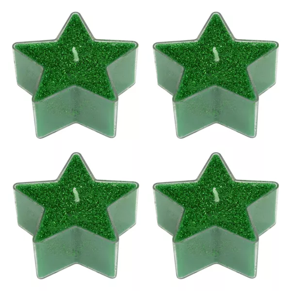S�t med 4 stjernede tealight lys i glitrende gr�n