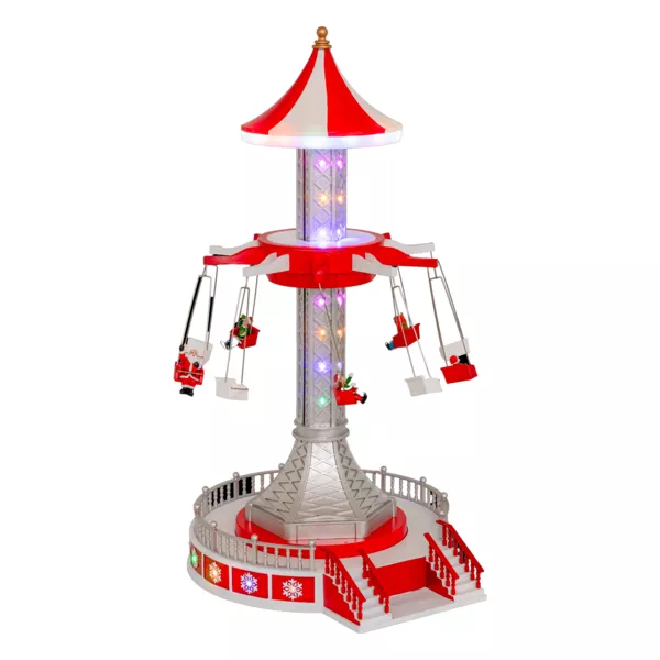 Musikalsk og animeret julelandsby (H52 cm) Flyvende stol karussel
