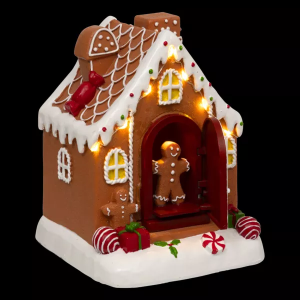 Beleuchtetes, musikalisches und animiertes H�uschen mit Batteriebetrieb (H16 cm) Fr�hlicher Lebkuchen
