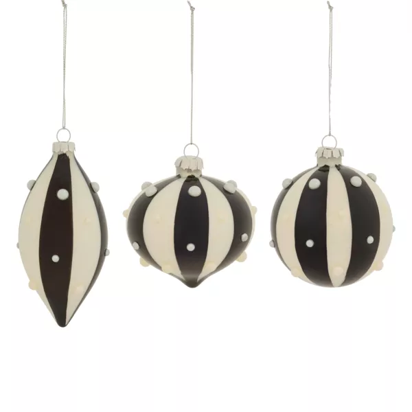 Conjunto de 3 bolas de Navidad de vidrio (D80 mm) Carnaval de Invierno Negro y Blanco