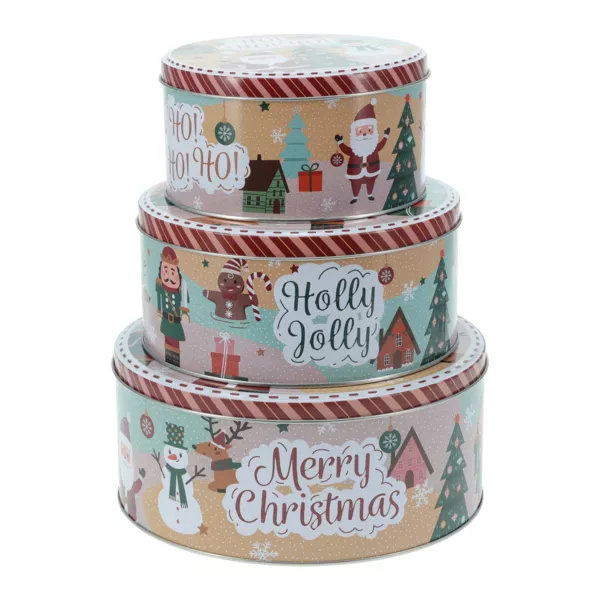 Lot de 3 bo�tes de rangement en m�tal rondes Personnages de No�l Multicolore