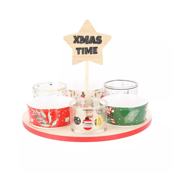 Plateau � tapas et 6 bols (D24 cm) Temps de No�l Multicolore