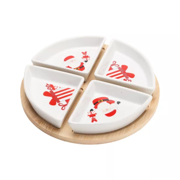 Set � tapas plateau et 4 bols (D22 cm) P�re No�l et cadeaux Rouge