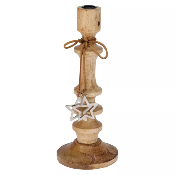 Bougeoir en bois (H30 cm) �toile de No�l Naturel