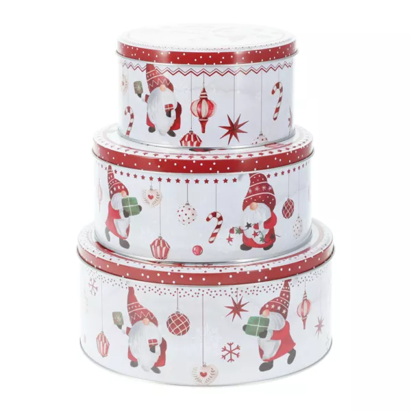 Set van 3 ronde metalen opbergdozen De Kerstelfjes in Rood