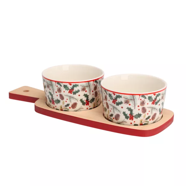 Tapas s�t med 2 sk�le (10 x 26 cm) H�rb�r og kogler Multifarvet