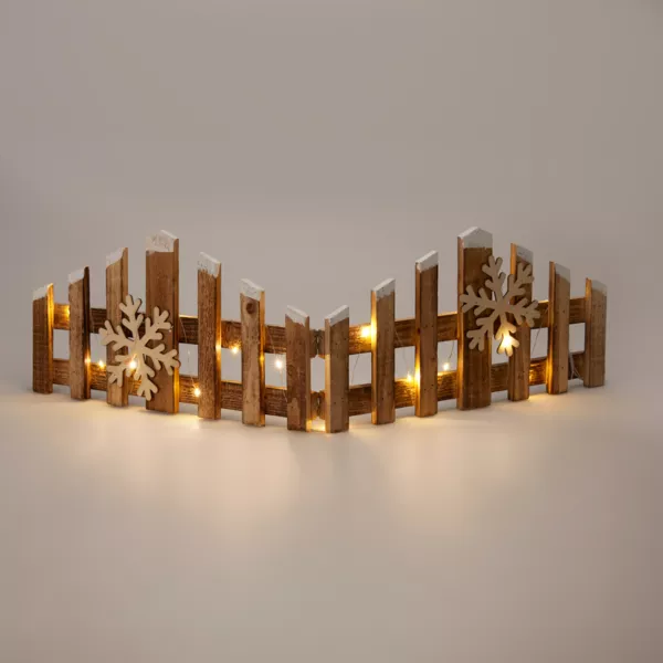 Barriera in legno luminosa a batteria 15 LED (76 x H20 cm) Recinzione decorativa Bianco caldo