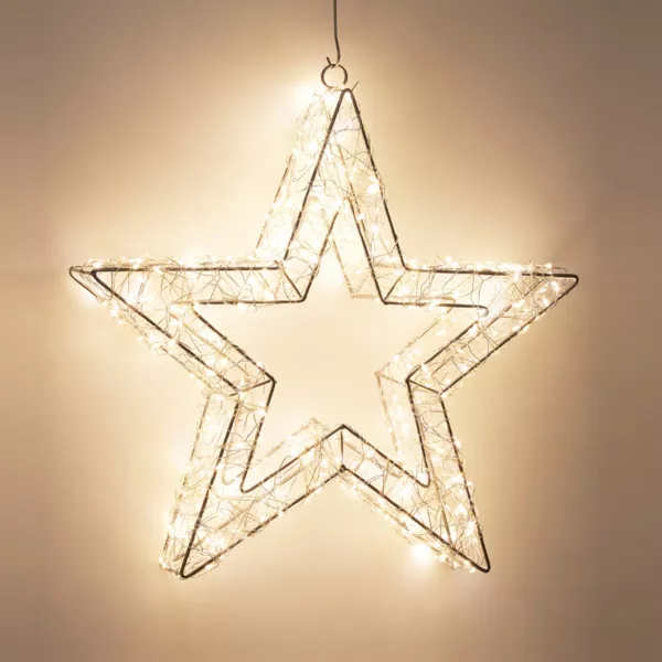 Stella luminosa da appendere 500 Micro LED (D38 cm) Star Light Argento e bianco caldo