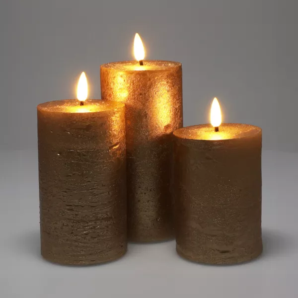 Lote de 3 velas LED parpadeantes a pilas (D7,5 cm) Mystery Doradas