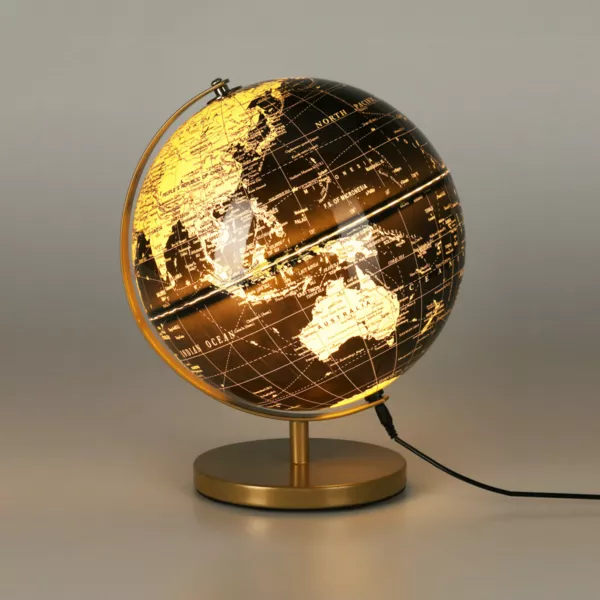 Lysende verdenskugle (H31 cm) Map Monde Sort