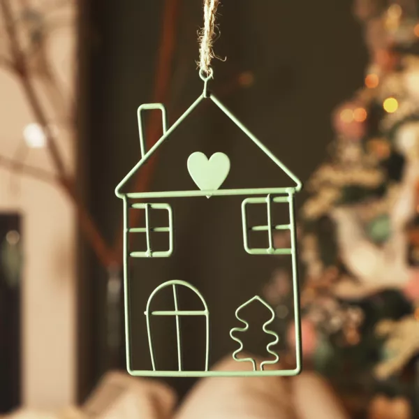 Weihnachtsanh�nger aus Metall (H13 cm) Winterhaus Gr�n